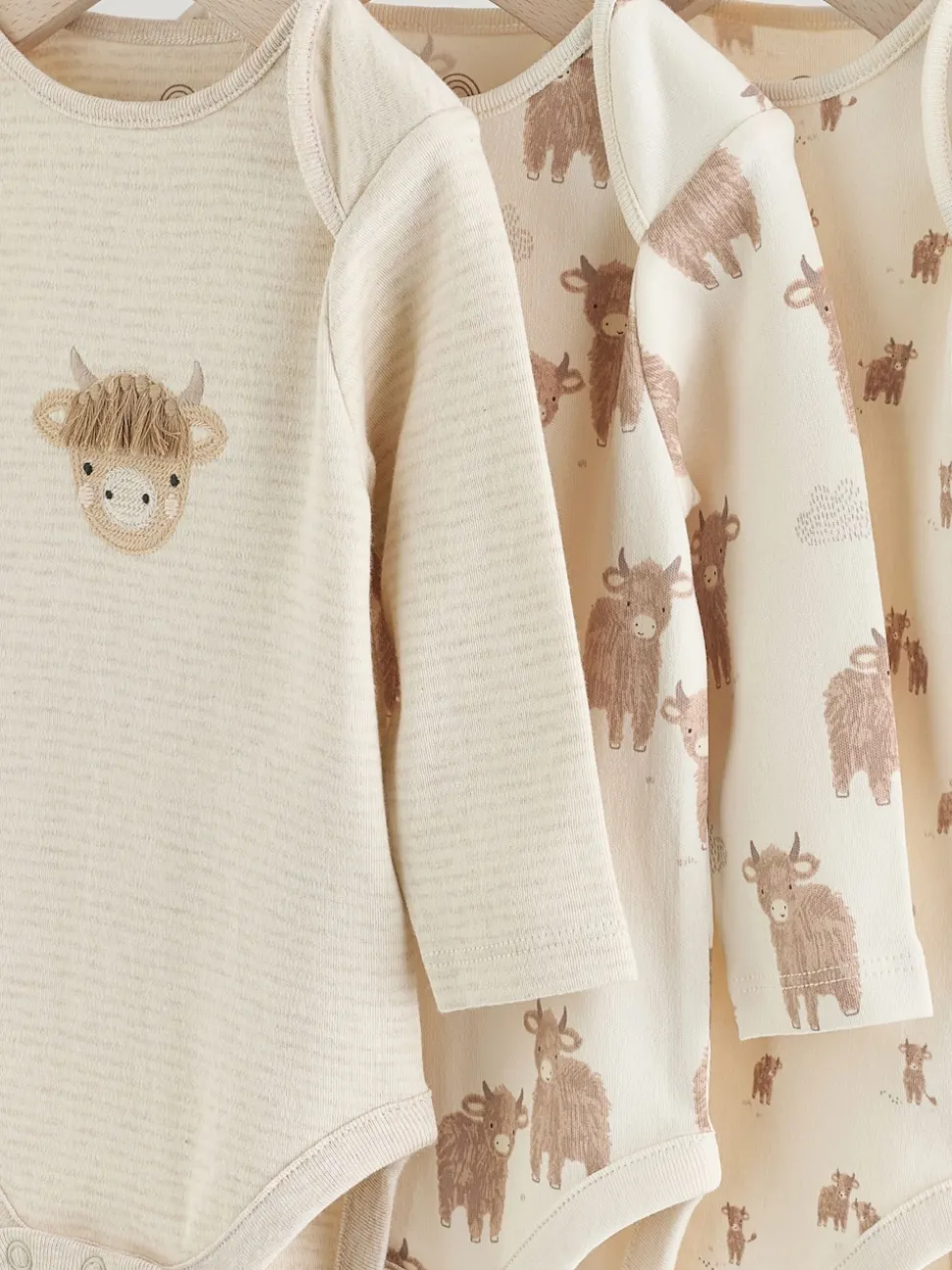Neutral Hamish Long Sleeve Baby Bodysuits 3 Pack