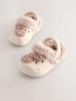 Neutral Bear Faux Fur Lined Clog Slippers