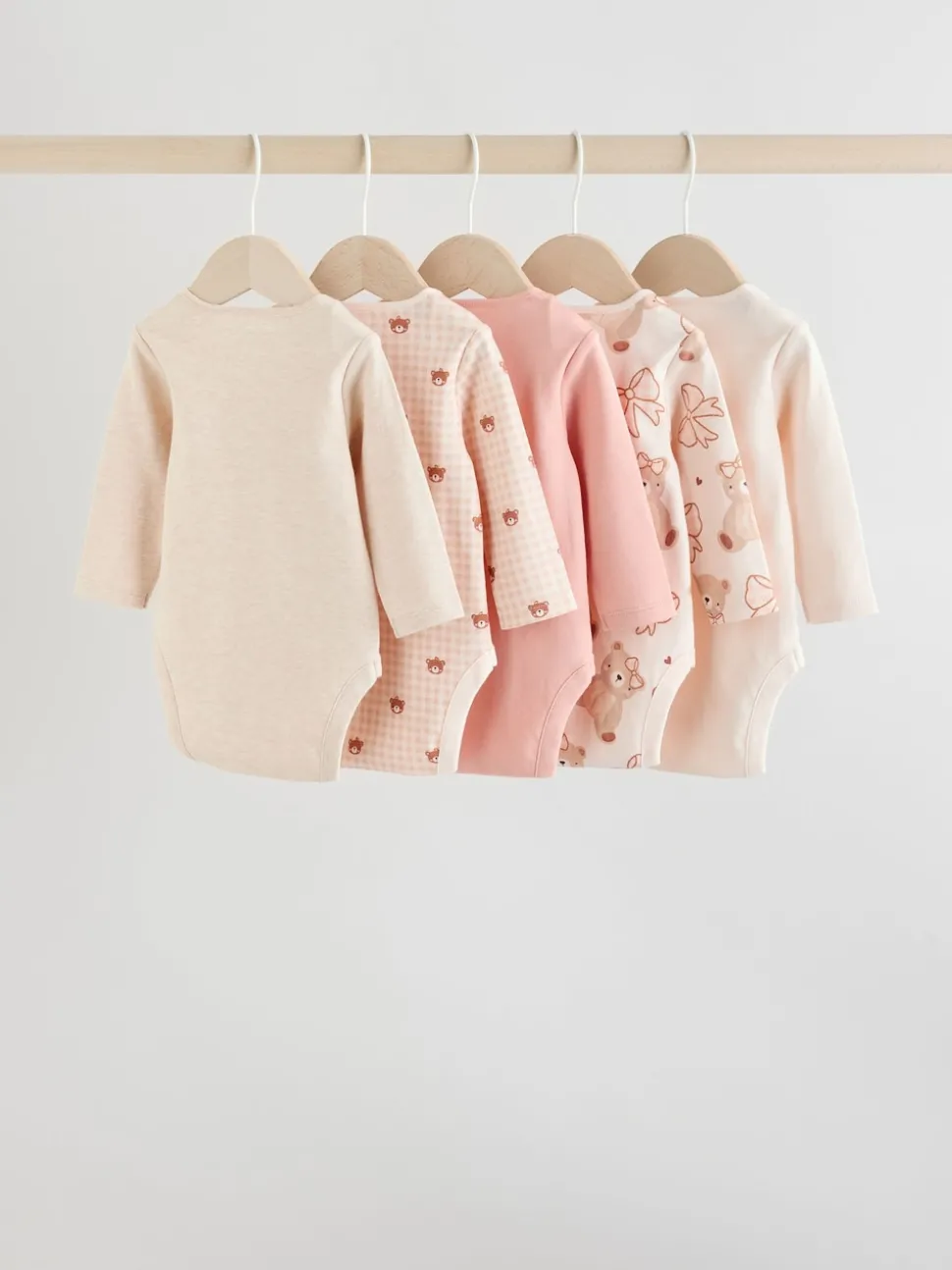 Neutral Bear Long Sleeve Baby Bodysuits 5 Pack