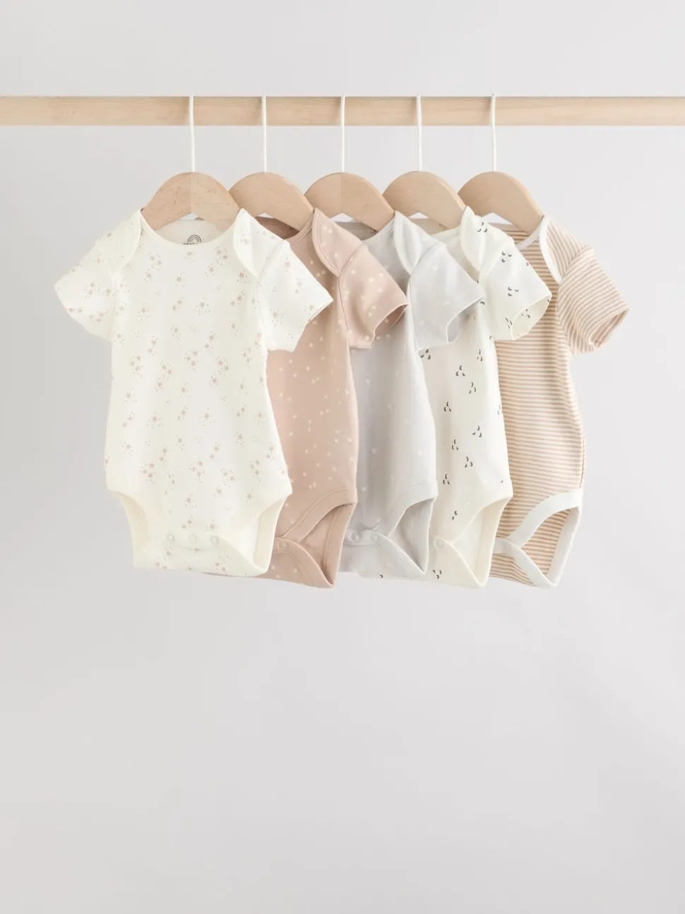 Neutral 100% Cotton Short Sleeve Baby Bodysuits 5 Pack