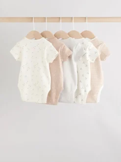 Neutral 100% Cotton Short Sleeve Baby Bodysuits 5 Pack