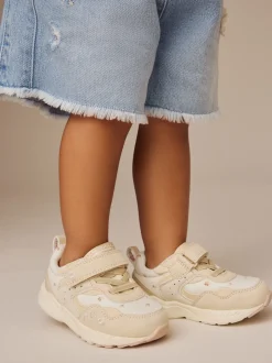 Neutral Embroidered Floral Standard Fit (F) Elastic Lace Touch Fasten Trainers