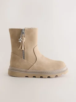 Neutral Faux Fur Lined Tassel Boots