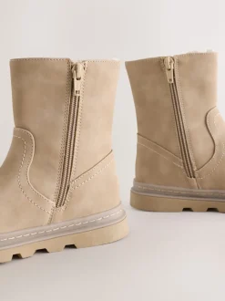Neutral Faux Fur Lined Tassel Boots