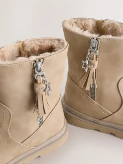 Neutral Faux Fur Lined Tassel Boots