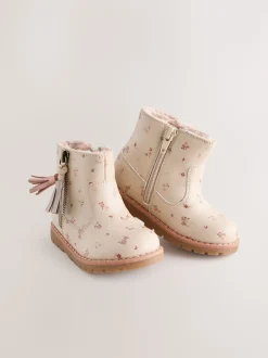 Neutral Floral Standard Fit (F) Chelsea Zip Tassel Ankle Boots