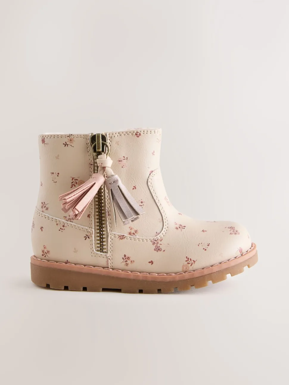 Neutral Floral Wide Fit (G) Chelsea Zip Tassel Ankle Boots