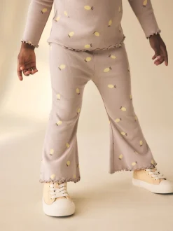 Neutral Lemon Print Rib Flare Leggings (3mths-7yrs)