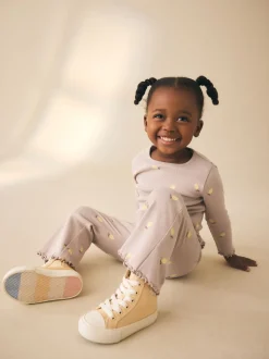Neutral Lemon Print Rib Flare Leggings (3mths-7yrs)