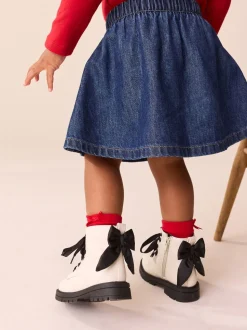 Neutral Minnie Mouse Bow Detail Lace Up Ankle Boots