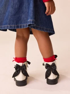 Neutral Minnie Mouse Bow Detail Lace Up Ankle Boots