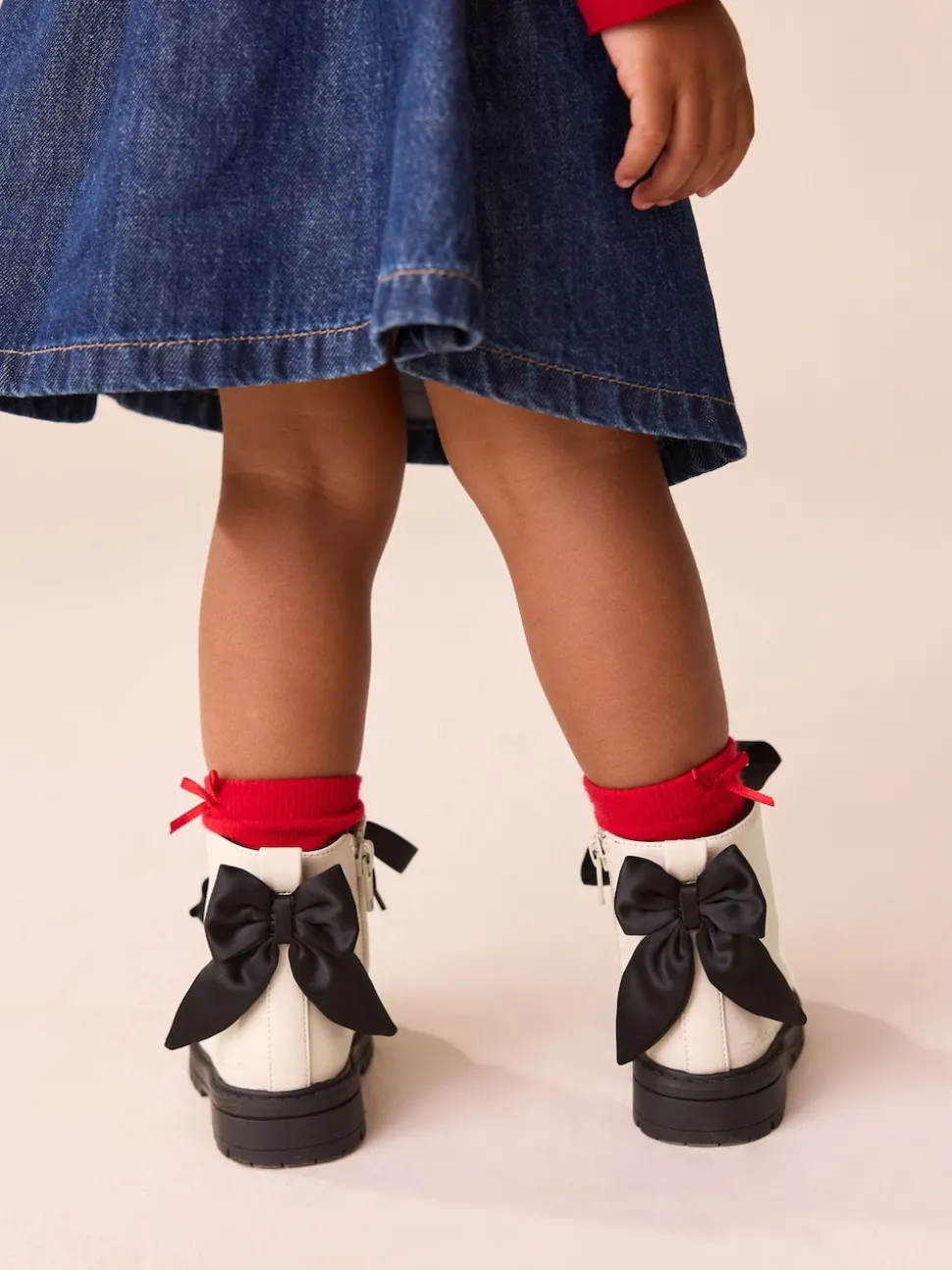 Neutral Minnie Mouse Bow Detail Lace Up Ankle Boots