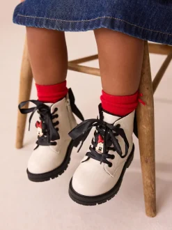 Neutral Minnie Mouse Bow Detail Lace Up Ankle Boots