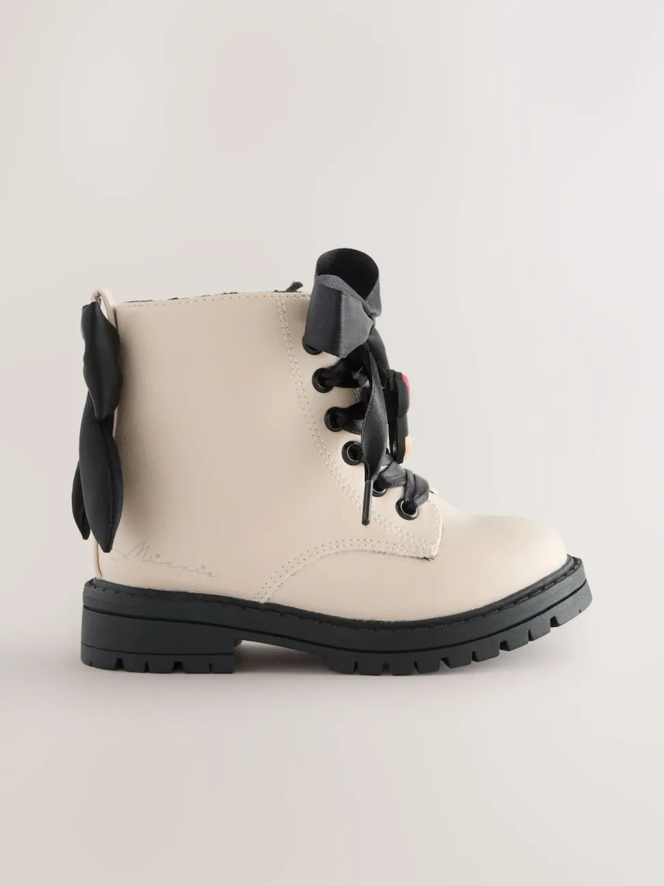 Neutral Minnie Mouse Bow Detail Lace Up Ankle Boots