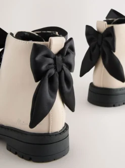 Neutral Minnie Mouse Bow Detail Lace Up Ankle Boots