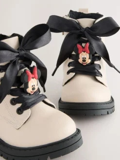 Neutral Minnie Mouse Bow Detail Lace Up Ankle Boots