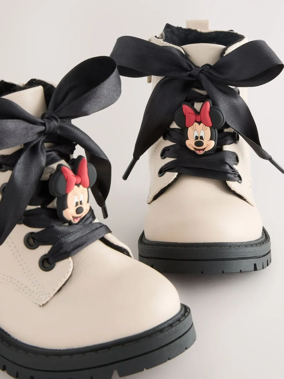 Neutral Minnie Mouse Bow Detail Lace Up Ankle Boots