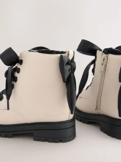 Neutral Minnie Mouse Bow Detail Lace Up Ankle Boots