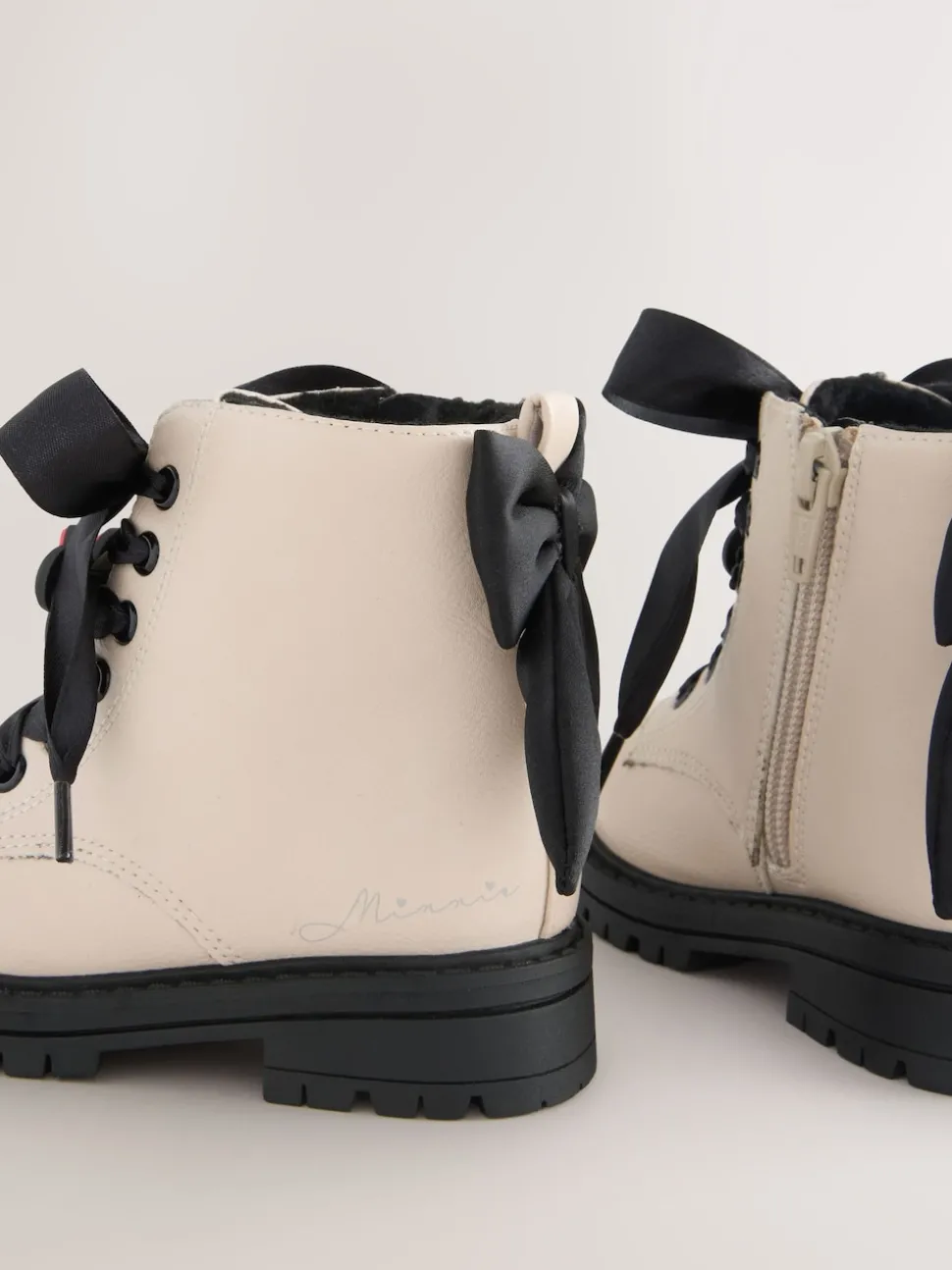 Neutral Minnie Mouse Bow Detail Lace Up Ankle Boots