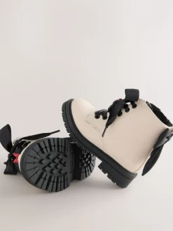 Neutral Minnie Mouse Bow Detail Lace Up Ankle Boots