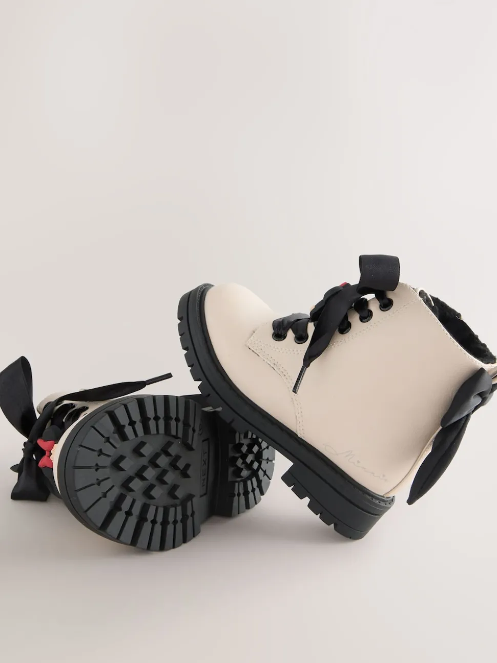 Neutral Minnie Mouse Bow Detail Lace Up Ankle Boots