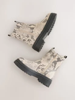 Neutral Snake Printed Standard Fit (F) Leather Chunky Chelsea Boots
