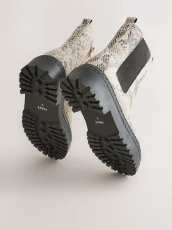 Neutral Snake Printed Standard Fit (F) Leather Chunky Chelsea Boots