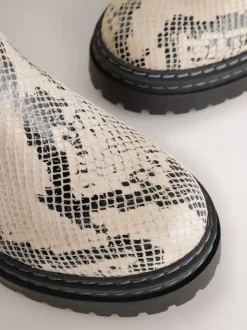 Neutral Snake Printed Standard Fit (F) Leather Chunky Chelsea Boots