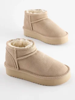 Neutral Standard Fit (F) Flatform Mini Warm Lined Water Repellent Suede Pull-On Boots