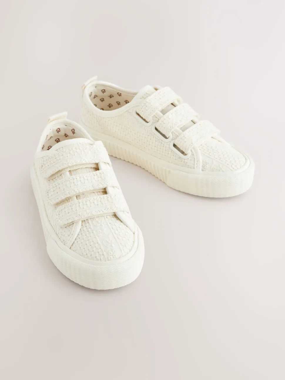Neutral White Broderie Touch Fastening Trainers