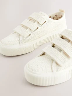 Neutral White Broderie Touch Fastening Trainers
