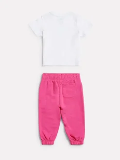 New Balance White NB Stacked Logo T-Shirt and FT Joggers Set