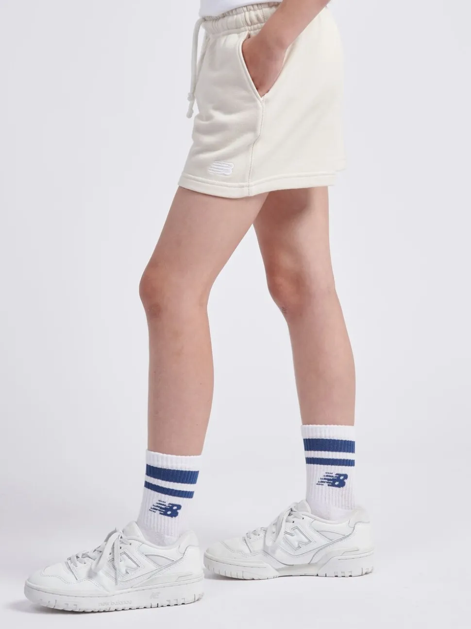 New Balance White Small Girls Logo Shorts