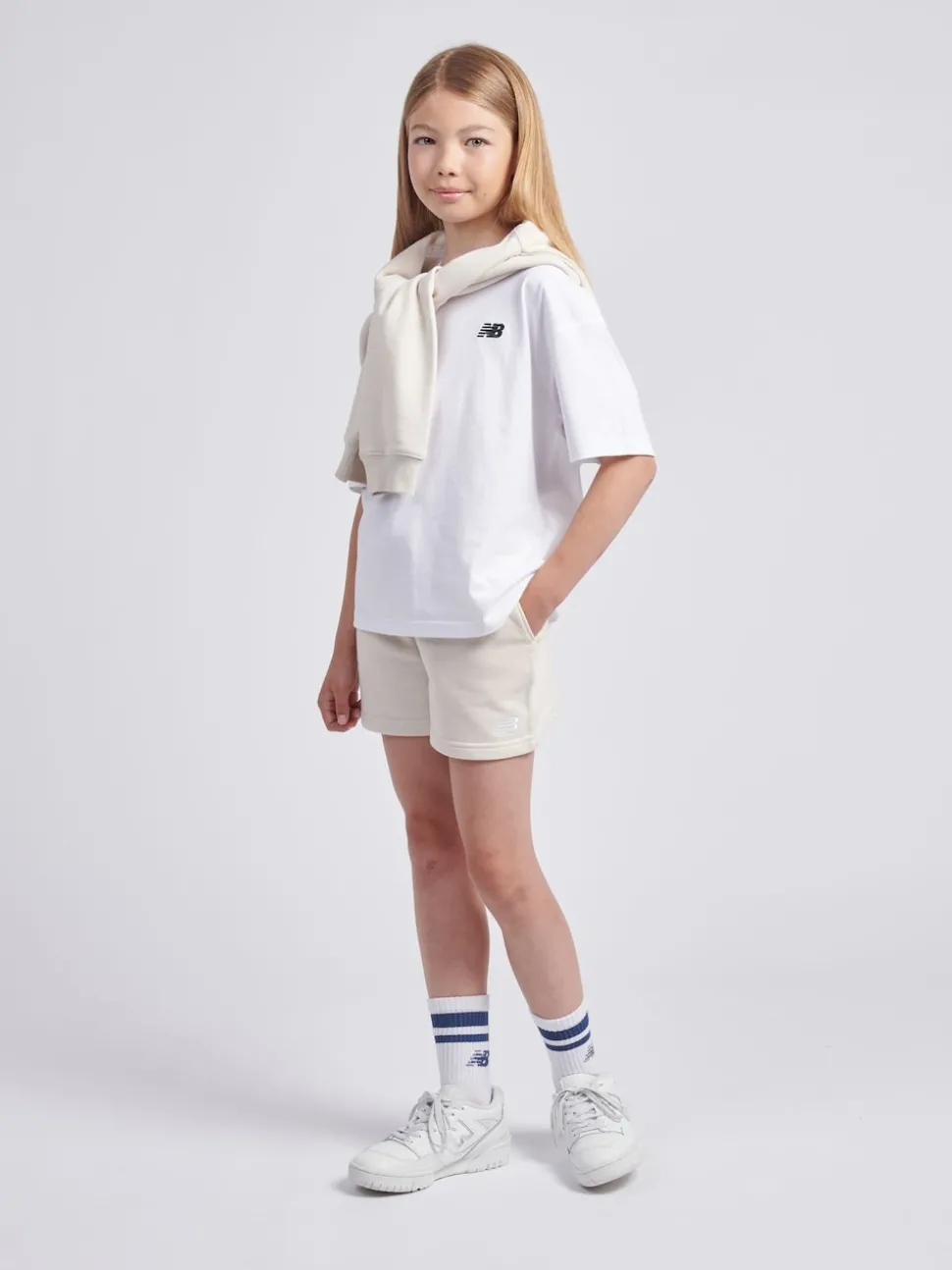 New Balance White Small Girls Logo Shorts