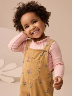 Ochre Yellow Floral Print Corduroy Dungarees and T Shirt Set (3mths-7yrs)