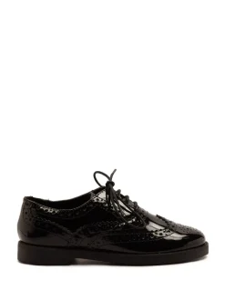 Off The Hook Black Beatrix Patent Brogue Leather Lace-Up School Shoes