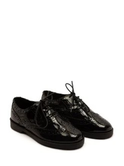 Off The Hook Black Beatrix Patent Brogue Leather Lace-Up School Shoes