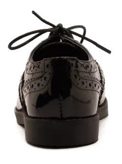 Off The Hook Black Beatrix Patent Brogue Leather Lace-Up School Shoes