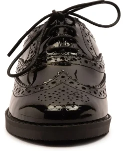 Off The Hook Black Beatrix Patent Brogue Leather Lace-Up School Shoes