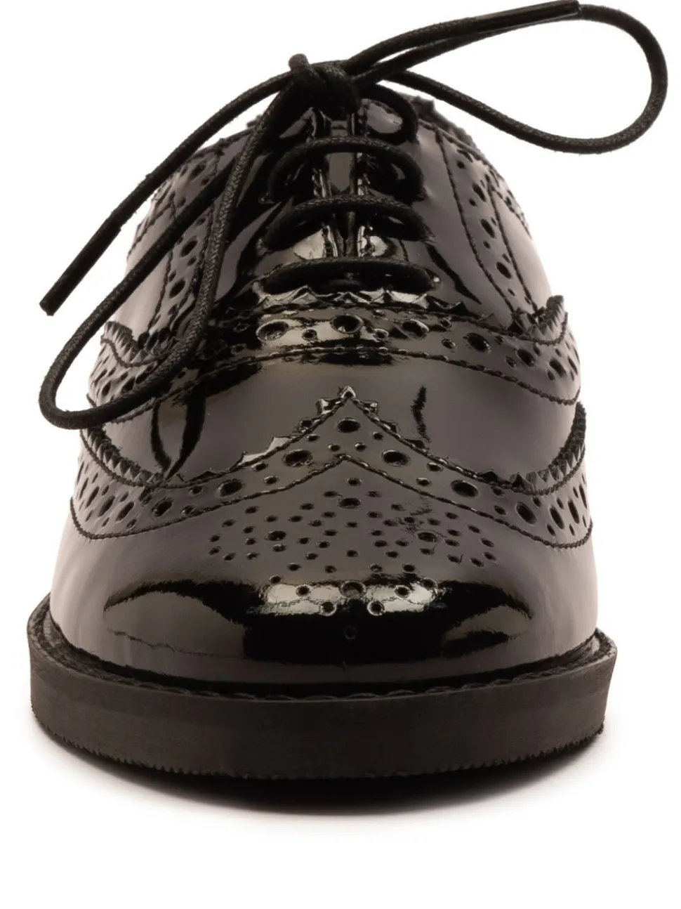 Off The Hook Black Beatrix Patent Brogue Leather Lace-Up School Shoes