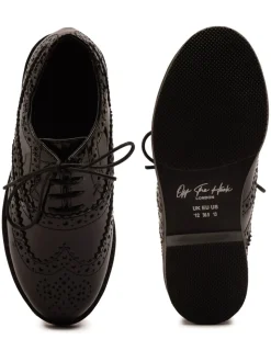 Off The Hook Black Beatrix Patent Brogue Leather Lace-Up School Shoes