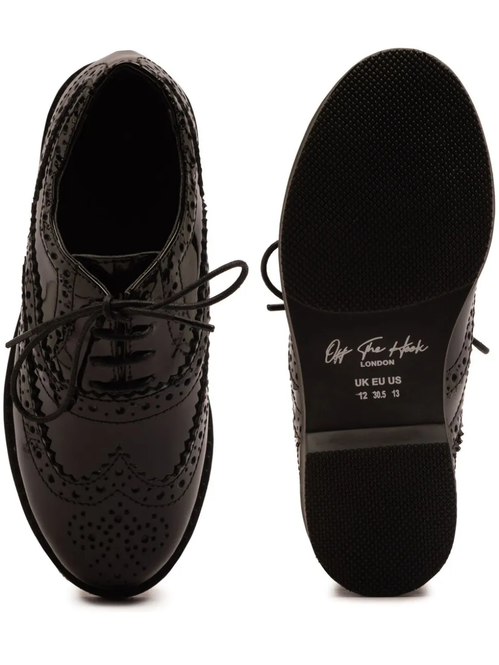 Off The Hook Black Beatrix Patent Brogue Leather Lace-Up School Shoes