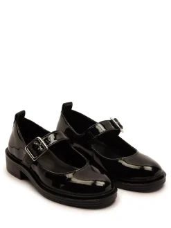 Off The Hook Black Chrome Trinity Leather Buckle Mary Jane School Shoes