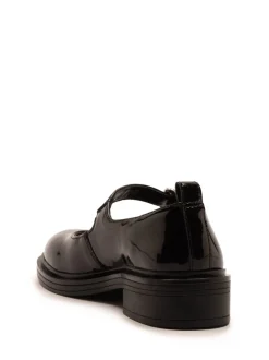 Off The Hook Black Chrome Trinity Leather Buckle Mary Jane School Shoes