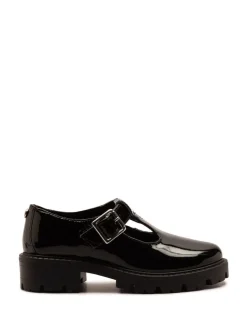 Off The Hook Black Clarice Chunky Heel Patent T-Bar Mary Jane School Shoes
