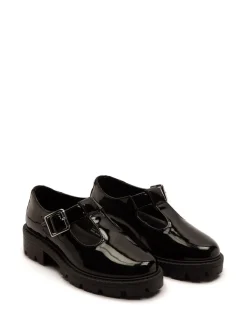 Off The Hook Black Clarice Chunky Heel Patent T-Bar Mary Jane School Shoes