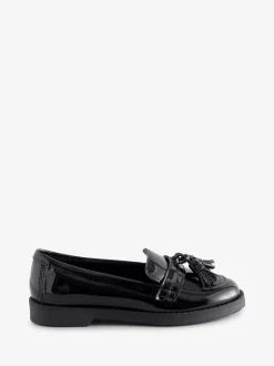 Off The Hook Black Ellen Patent Leather Slip On Tassel Loafers Shoes