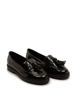 Off The Hook Black Ellen Patent Leather Slip On Tassel Loafers Shoes