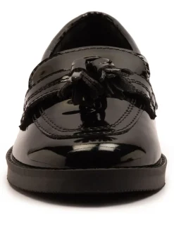 Off The Hook Black Ellen Patent Leather Slip On Tassel Loafers Shoes