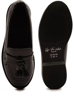 Off The Hook Black Ellen Patent Leather Slip On Tassel Loafers Shoes